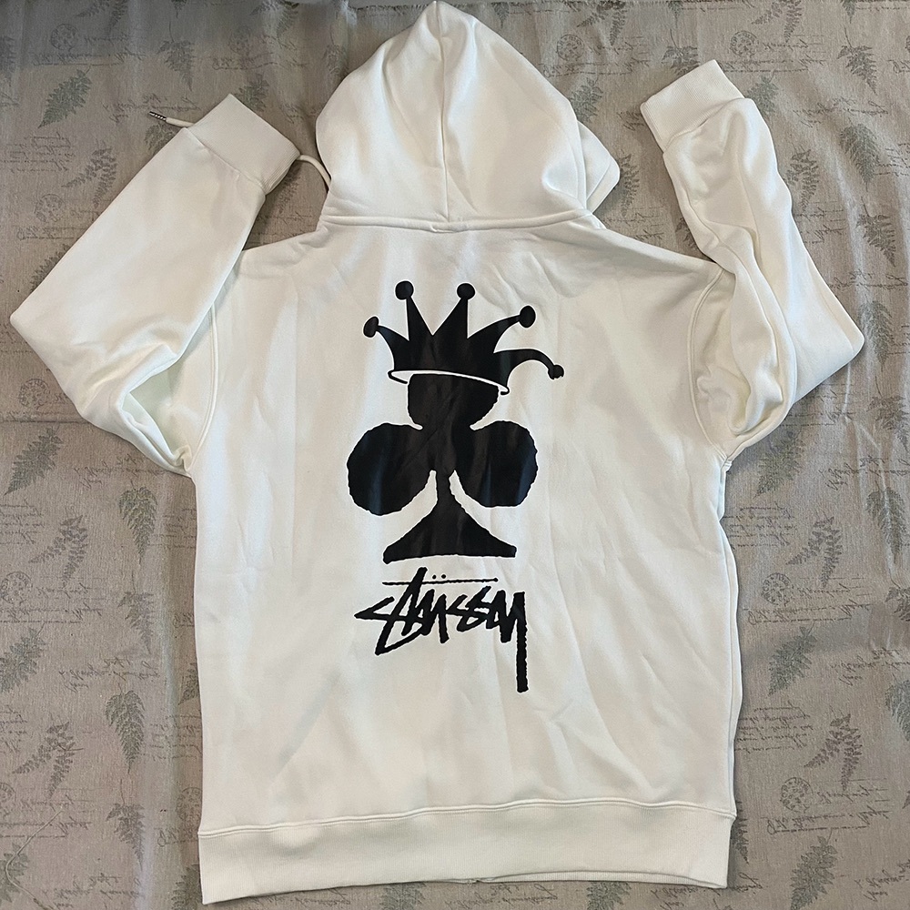 Stussy Club Crown Zip Hoodie Men White Sweatshirt Size M